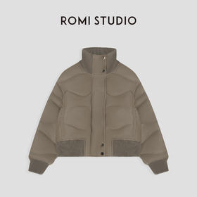 ROMI STUDIO腔调穿搭115g白鹅绒羊皮＋羊毛螺纹皮衣羽绒服23AWW502