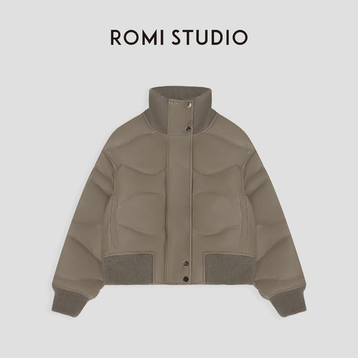 ROMI STUDIO腔调穿搭115g白鹅绒羊皮＋羊毛螺纹皮衣羽绒服23AWW502 商品图0