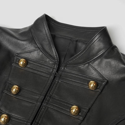 ROMI STUDIO"棕标系列"植鞣绵羊皮立领修身夹克皮衣外套23AWW315 商品图1