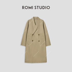 ROMI STUDIO“法式优雅” 100%棉复古洗水双排扣风衣外套 23AWW1020