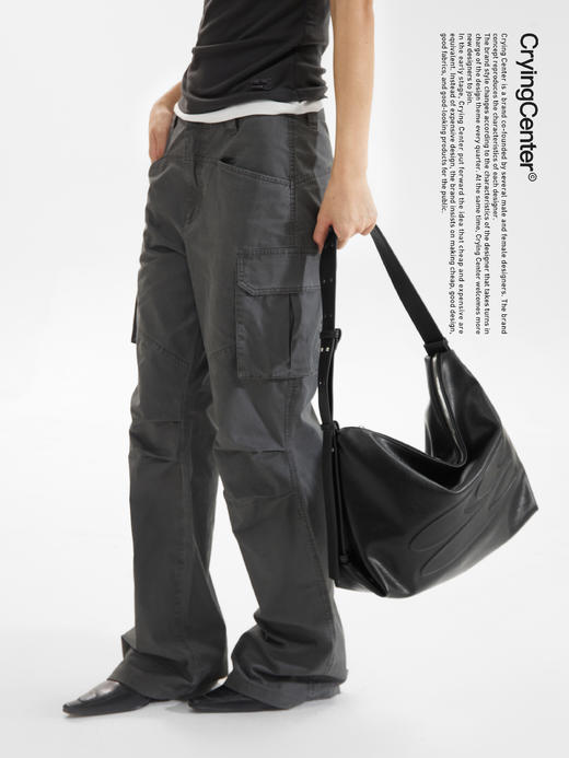 CryingCenter油蜡黑皮不规则斜跨单肩手提背包大容量包日常通勤 商品图1