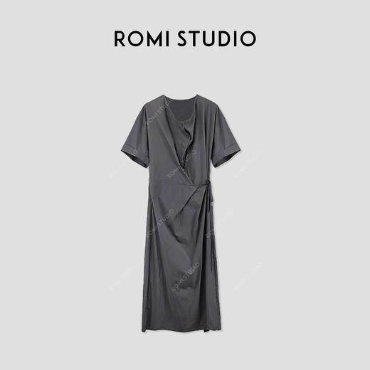 ROMI STUDIO“轻盈姿态”肤感棉不规则荡领腰带短袖连衣裙24SSQ783 商品图4