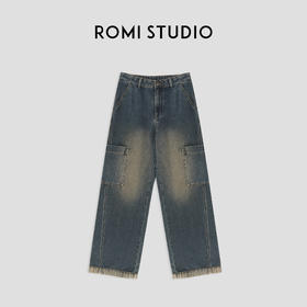 ROMI STUDIO“美式复古”100%棉高腰宽松直筒工装牛仔裤23AWN774