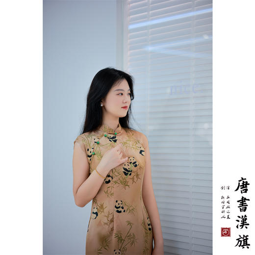 【盼达】暗纹竹影小熊猫立领无袖改良旗袍新中式 商品图3