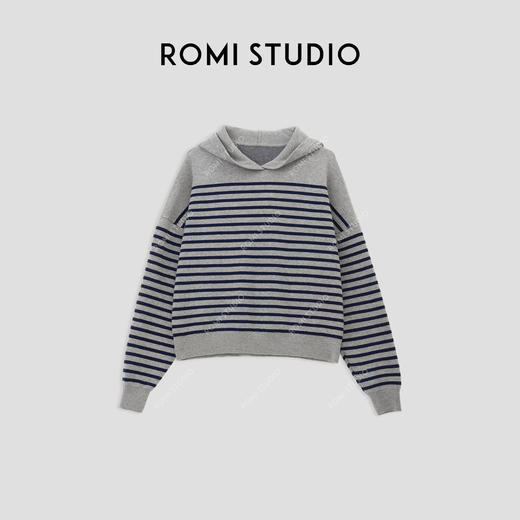 ROMI STUDIO “法式衣橱" 丝光羊毛条纹连帽卫衣针织毛衣 24SSM293 商品图0