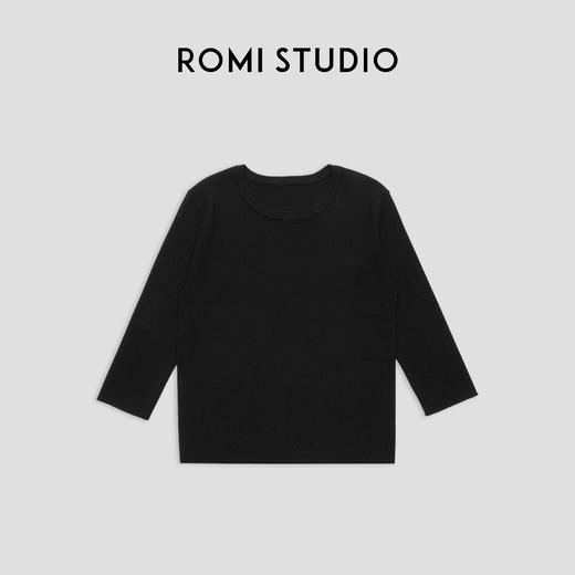 ROMI STUDIO“基础灵魂”莱赛尔天丝透气坑条圆领黑色中袖T恤M3729 商品图0