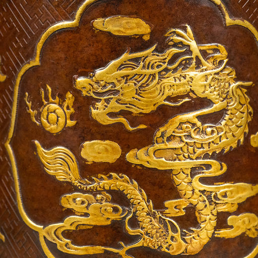 民国 铜鎏金暗八仙龙凤呈祥笔筒 商品图2