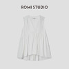 ROMI STUDIO百搭休闲 简约V领收腰荷叶边复古白无袖背心T3232白色 商品缩略图4