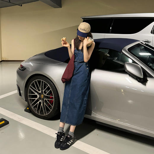 ROMI STUDIO“美式复古”100长绒斜纹竹节棉背带直筒牛仔裙421H5006 商品图3