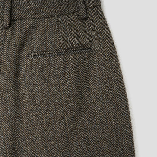 ROMI STUDIO“棕标系列” 松紧腰羊毛混纺复古百搭人字纹西裤 K3288 商品图1