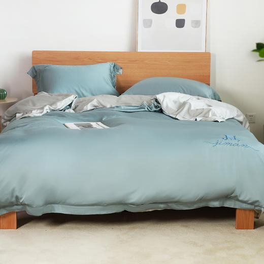 冰肌裸感四件套竹纤维双面刺绣两用双拼色被套枕套床单 商品图4