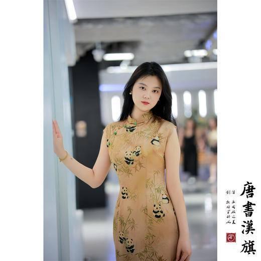 【盼达】暗纹竹影小熊猫立领无袖改良旗袍新中式 商品图4