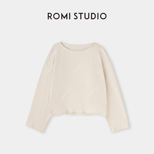ROMI STUDIO“松弛随性” 高支棉13针肤感一字领卷边卫衣 24SST253 商品图0