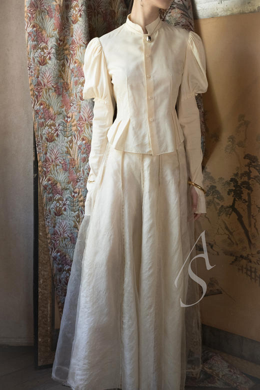 Phaedo  米金色层叠拼纱真丝半裙 商品图5