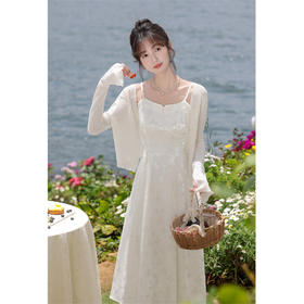 鹿向南 小个子「银蝶花影」新中式印花吊带连衣裙两件套新款气质裙子