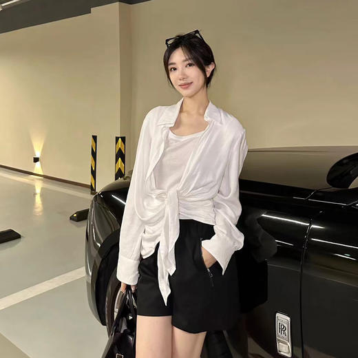 ROMI STUDIO【高品质】百搭休闲 高腰宽松阔腿百搭黑色短裤K3415 商品图0