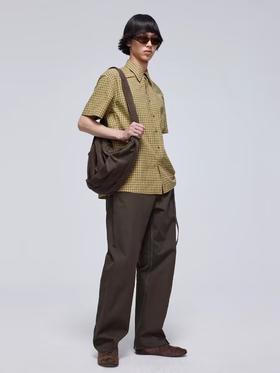 Simple Project/Y24117/黄绿格纹布包扣双褶侧缝插片短袖衬衫