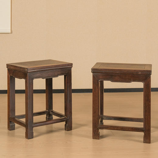 清 红木镶瘿木洼膛肚方凳成堂（一堂四只） 商品图1