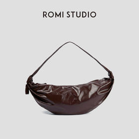 ROMI STUDIO“法式优雅”全二层牛皮褶皱大容量单肩牛角包 24SSB052