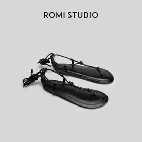 ROMI STUDIO“清凉夏日”漏趾平底沙滩度假绑带夹脚凉鞋S3686