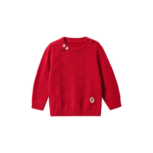 英氏儿童红色毛衣女童秋冬纯棉针织衫喜庆拜年服新年毛衣新款 商品图4