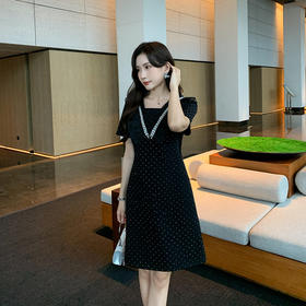 [奢姿轻奢系列]大码女装2025夏季钻饰连衣裙胖妹妹荷叶V领裙子8942890150【1】