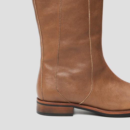 ROMI STUDIO“复古英伦”休闲简约圆方头显瘦侧拉链高筒靴 23AWS012 商品图2