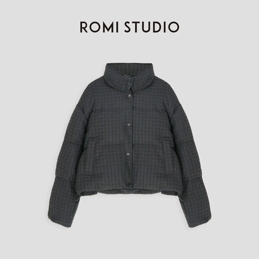 ROMI STUDIO“经典升级”90白鹅绒百搭立领黑色格纹羽绒服 23AWW815 商品图0