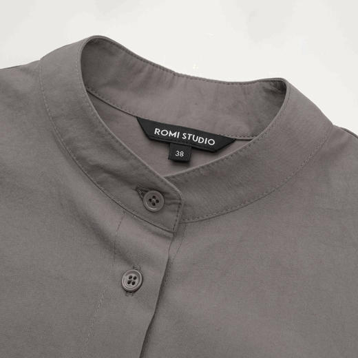 ROMI STUDIO“Cozy Design”100%棉立领简约知性褐灰衬衣 23AWT1311 商品图1