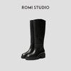 ROMI STUDIO“经典升级”头层牛皮斜口不过膝粗跟长筒靴23AWS054 商品缩略图0