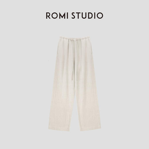 ROMI STUDIO“东方禅意”棉麻酵洗肌理感抽绳收腰直筒长裤 24SSK110 商品图1