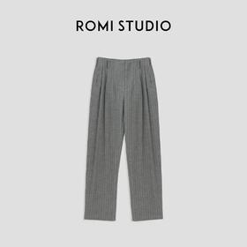 ROMI STUDIO“格雷系列” 休闲精纺羊毛高腰条纹直筒西裤  23AWK768
