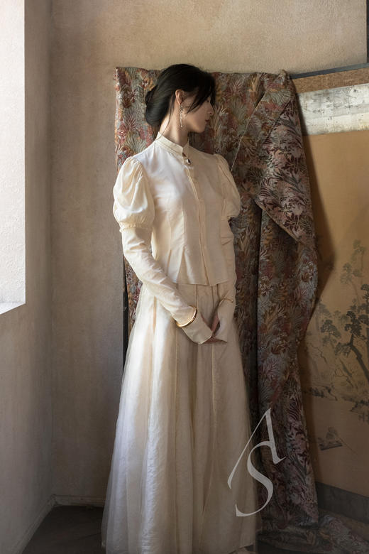 Phaedo  米金色层叠拼纱真丝半裙 商品图2