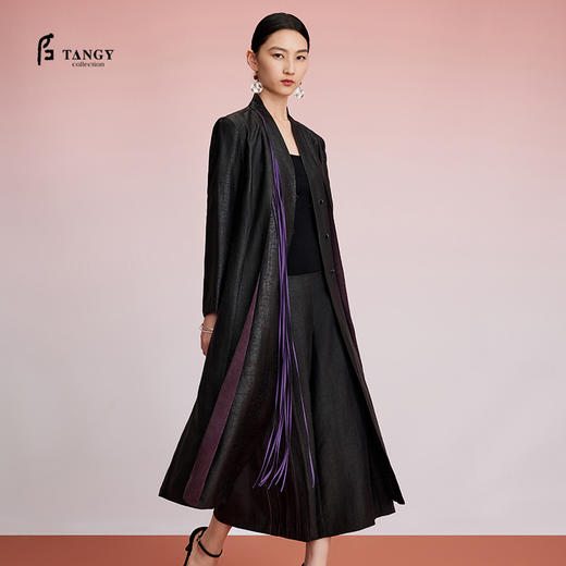 TANGY Collection天意精品2024秋季新品中国风中长款撞色女士风衣外套 商品图0