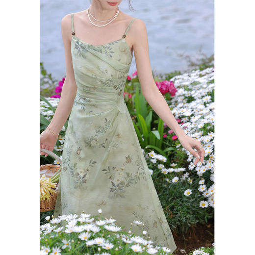 鹿向南 小个子「桑吟夏」新中式气质连衣裙女24夏季新款国风碎花长裙 商品图1