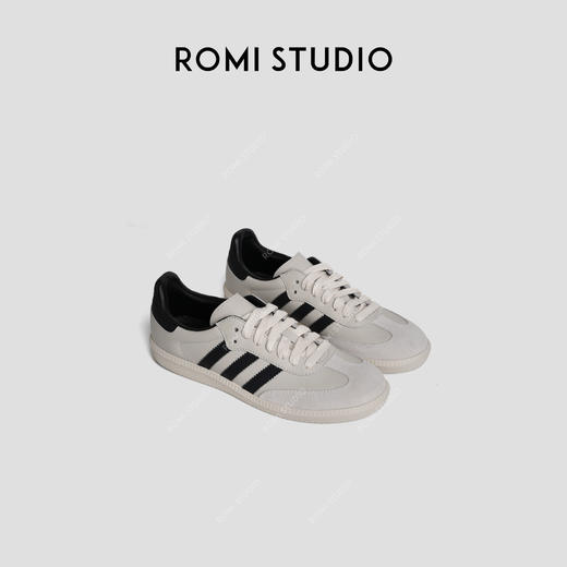 ROMI STUDIO“美式复古”牛反绒拼羊皮撞色耐磨平底德训鞋407L4032 商品图0