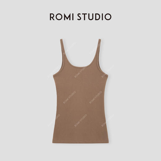 ROMI STUDIO “法式浪漫“ 高支棉修身U领细肩带无Bra背心 24SST619 商品图1