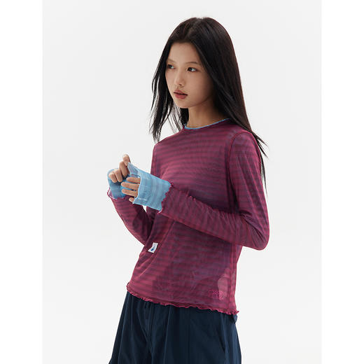 CryingCenter 条纹网衣透气打底叠穿多色泪滴透视长袖 哭喊中心 商品图1