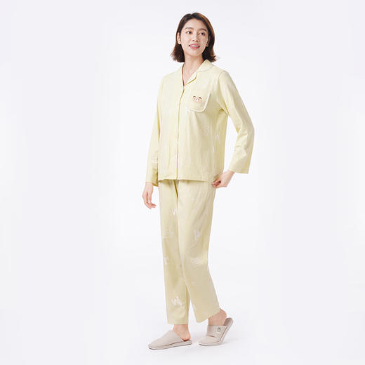 都市丽人睡衣好睡好眠长袖家居服单面无尘棉薄女士棉质套装LHT1T7 商品图2