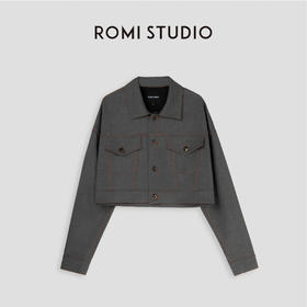 ROMI STUDIO“复古百搭”廓形明线撞色衬衣式短款夹克外套23AWW094