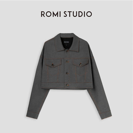 ROMI STUDIO“复古百搭”廓形明线撞色衬衣式短款夹克外套23AWW094 商品图0