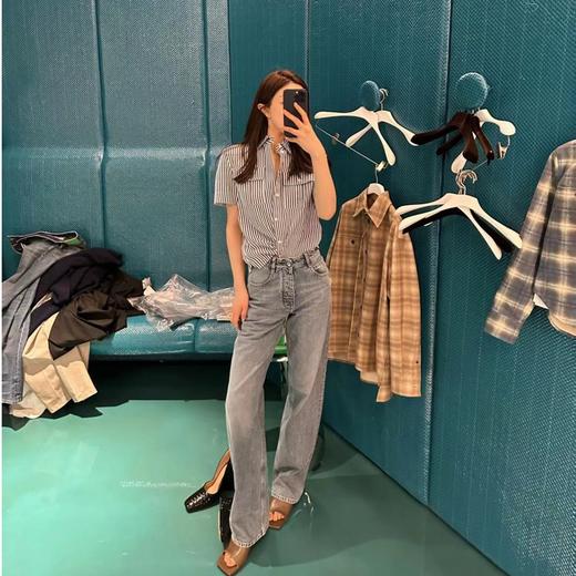 ROMI STUDIO“随手穿”系列复古休闲翻领经典条纹口袋短袖衬衣T3856 商品图2