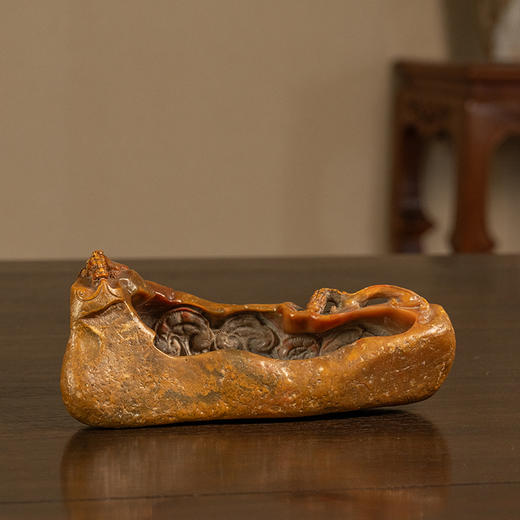 清 寿山石雕螭龙灵芝洗 商品图0