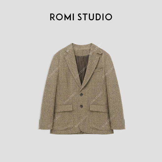 ROMI STUDIO“old money”羊皮拼接人字纹立裁复古西装外套23AWW833 商品图0
