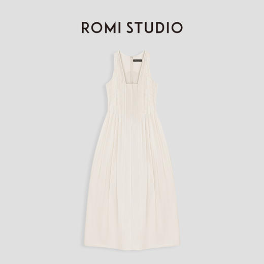 ROMI STUDIO“七夕限定”棕标系列纯手工捏褶收腰小方领连衣裙D4036 商品图4