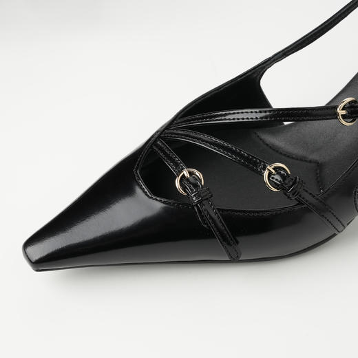 ROMI STUDIO“法式性感”开边珠牛皮拼羊皮尖头系带猫跟鞋 24SSS115 商品图2