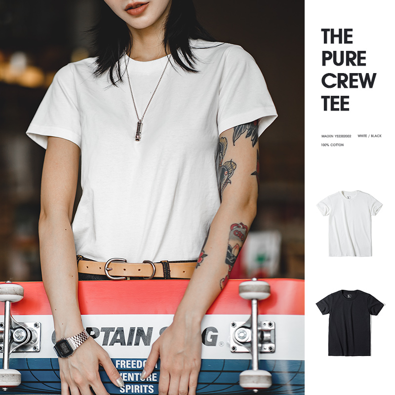 马登女装基础短袖打底衫黑白T纯棉色半袖显瘦夏季无感内搭正肩T恤