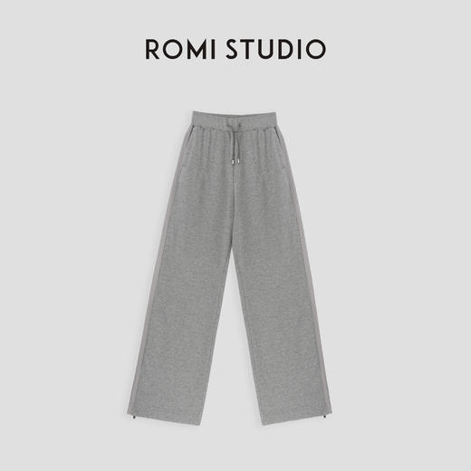 ROMI STUDIO“格雷系列”高腰抽绳休闲百搭直筒花灰色卫裤 23AWK354 商品图0