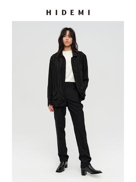 HIDEMI 进口铜氨丝缎面复古翻领式口袋衬衫 古铜酒红/碳黑色