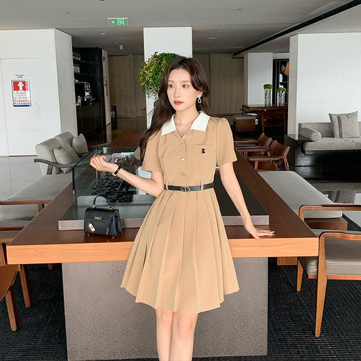 【202号】  [奢姿轻奢系列]减龄压褶连衣裙大码女装夏季新款胖妹妹撞色裙子8942826542 商品图2